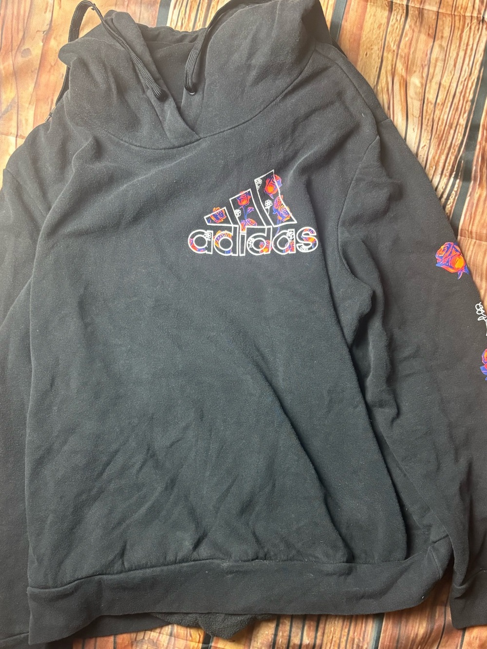 adidas Black Hoodie with Multicolor Floral Logo